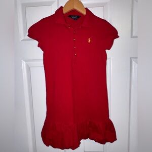 Ralph Lauren Girls Red Polo Dress | Rhinestone Buttons | Size M (8–10)